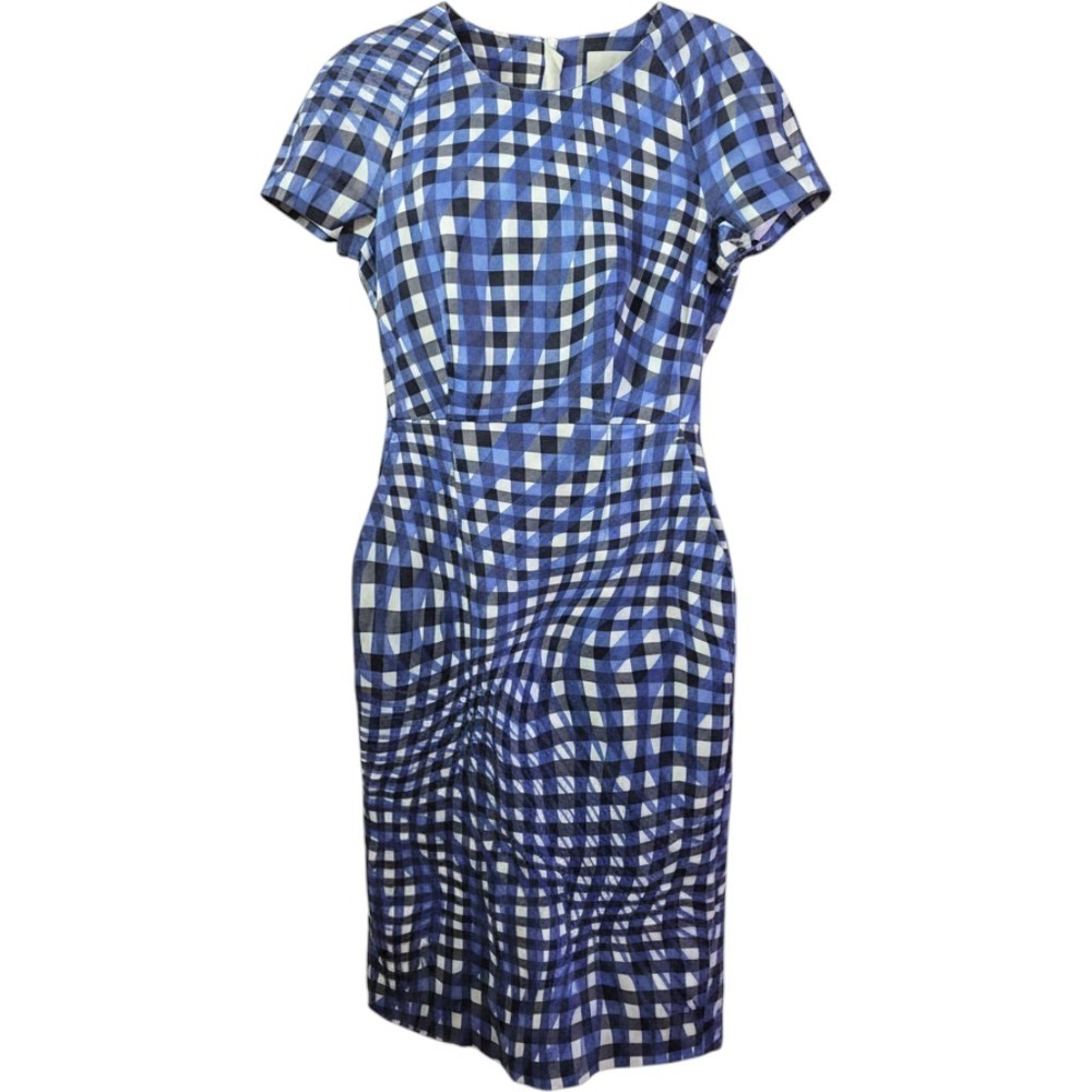 LK Bennett London Blue Purple Gingham Cotton Sheath Dress Sz 4